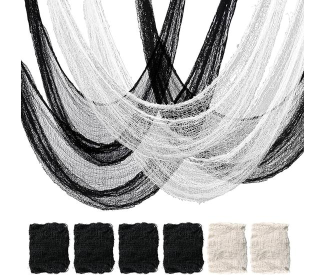 6 Pack Halloween Creepy Cloth (30 x 72 Inch), Halloween Gauze (4 Black + 2 White), Creepy Gauze for House, Outdoor, Yard and Halloween Decoration Indoor
