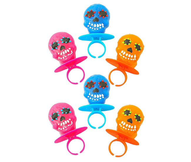 Halloween Day of the Dead Sugar Skull Lollipop Rings,7.61 ounce, Box of 18