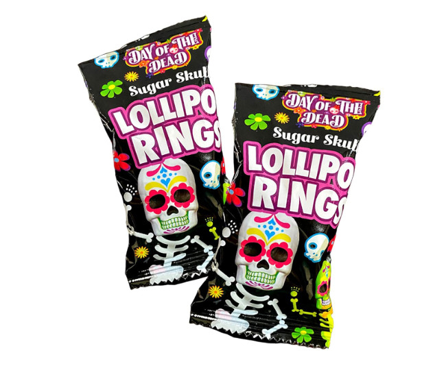 Halloween Day of the Dead Sugar Skull Lollipop Rings,7.61 ounce, Box of 18