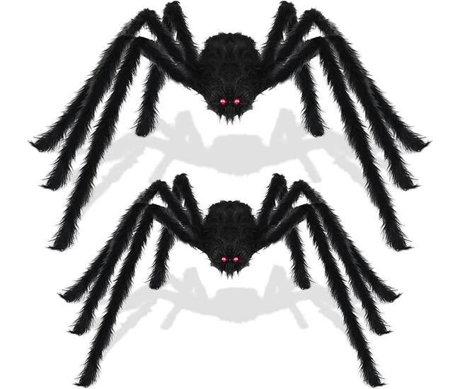 Nirohee 2 Pack Halloween Decorations Outdoor,59+49.2 Inch Hairy Giant Spider Halloween Party Decor Large Halloween Hairy Spider Scary Fake Large Spiders Props for Halloween Yard Decoration Party Decor