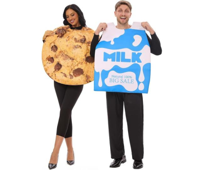 2Pcs Couples Halloween Costumes Funny 2024, Milk and Cookie Costume Adult Food Theme Halloween Costumes for Adult Women Men Dress Up Cosplay Parties-Adult One Size