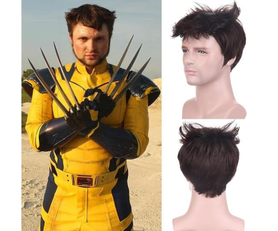 BERON Brown Short Wigs for Men Straight Brown Cool Man Hair Wig for Boys Synthetic Halloween Costume Cosplay Party Wigs