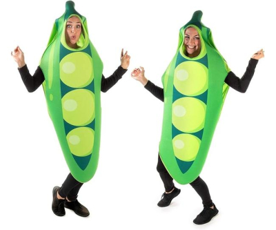 Couples Funny Fruit & Veggie Costumes | 2 Slip On Halloween Costumes for Women and Men| One Size Fits All | Pair of Pea Pod Costumes Multicolored
