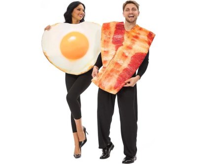Funnlot 2PCS Couples Halloween Costumes for Adults Funny Fried Egg Bacon Couples Costumes Adult One Size