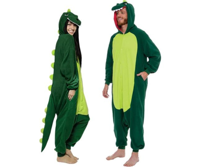 Funziez! Dinosaur Adult Onesie - T-Rex Halloween Costume - Plush Dino One Piece Cosplay Suit for Adults, Women and Men