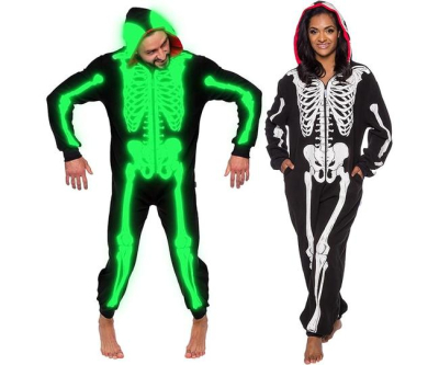 Funziez! Glow in the Dark Skeleton Adult Onesie - Halloween Costume - Plush One Piece Cosplay Suit for Adults, Women and Men