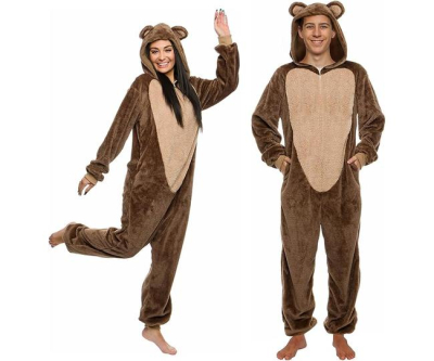 Funziez! Slim Fit Sherpa Adult Onesie - Animal Halloween Costume - Plush One Piece Cosplay Suit for Women and Men