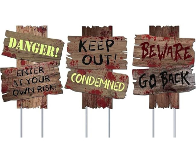 Halloween Decorations Outdoor Beware Yard Signs Stakes Creepy Assorted Warning Sign, Scary Zombie Theme Party Decor Supplies, Halloween Party Decorations, 3 Pieces, 12