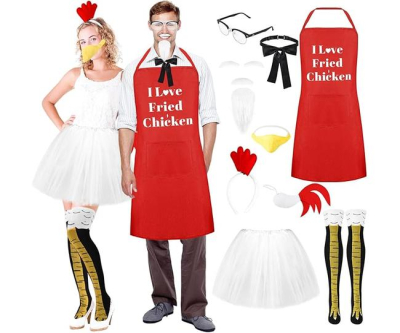 Honic 2 Sets Couples Halloween Costumes for Adults Old Men and Side Chick Costume Set Chicken Costume Kit for Adult Men Women Halloween Party Outfit Accessories