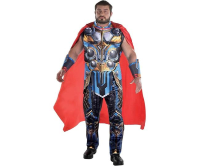 Party City Thor Costume for Men, Thor: Love and Thunder - Marvel Costume Includes Jumpsuit, Cape, Belt, & Gauntlets - Costumes for Halloween, Birthday Parties & Themed Events