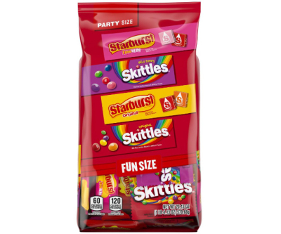 SKITTLES Original, SKITTLES Wild Berry & STARBURST Original and STARBURST FaveReds Fun Size Nut Free Individually Wrapped Trick or Treat Halloween Candy Variety Pack, Party Size, 20.13 Oz Bulk Bag