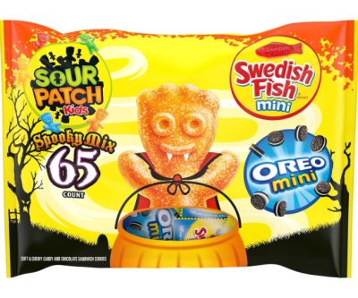 SOUR PATCH KIDS, OREO Mini Chocolate Sandwich Cookies & SWEDISH FISH Mini Halloween Candy Variety Pack, 65 Trick or Treat Bags